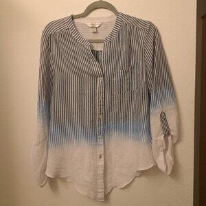 Christopher & Banks Striped Sheer Button Up Top Size Small